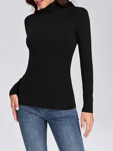 Vista 4 de Camiseta de manga larga con cuello alto para mujer, ajustada, suave, ligera, casual, activa