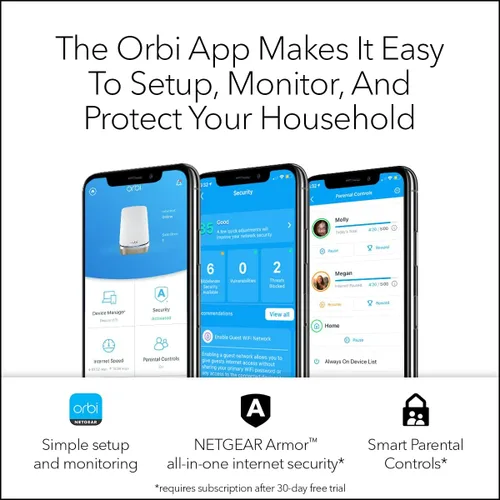 Vista 7 de NETGEAR Router WiFi 6E de cuatro bandas Orbi (RBRE960), características de seguridad, velocidad de hasta 10 Gbps, cubre hasta 3,000 pies cuadrados