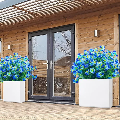 Vista 4 de 8 paquetes de flores artificiales para exteriores, resistentes a los rayos UV, flores de plástico sintético para exteriores, patio, jardín, porche