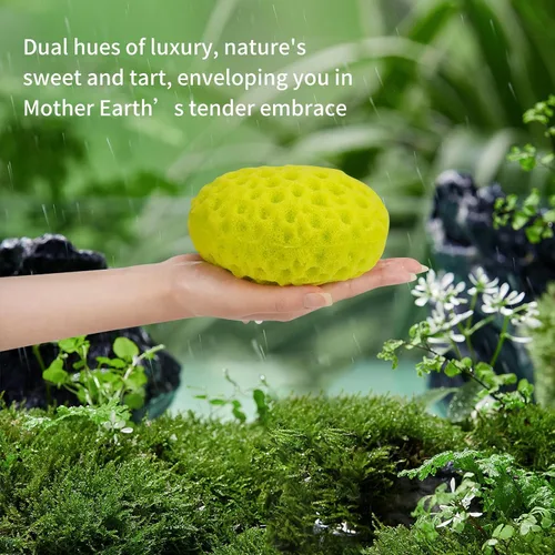 Vista 5 de Juego de esponjas de baño de YABAHU: lujoso tono dual, amarillo limón revitalizante y verde lima fresco de la mañana, material ecológico ultrasuave