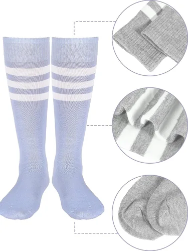 Vista 3 de SATINIOR 4 Pairs Colorful Neon Knee High Socks Colorful Striped Football Soccer Athletic Socks for Adult Women