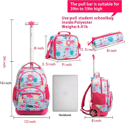 Vista 2 de MOHCO Mochila con ruedas de 16 pulgadas para niños y niñas