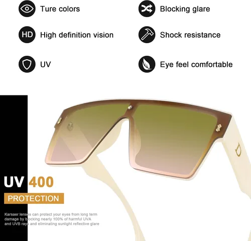 Vista 8 de Karsaer Chic De Gran Tamaño Cuadrado Mujeres Hombres De Una Sol Pieza Gafas De Sol Moda Top Plano Grande Unisex Gafas De Sol Mujeres Hombres K7110