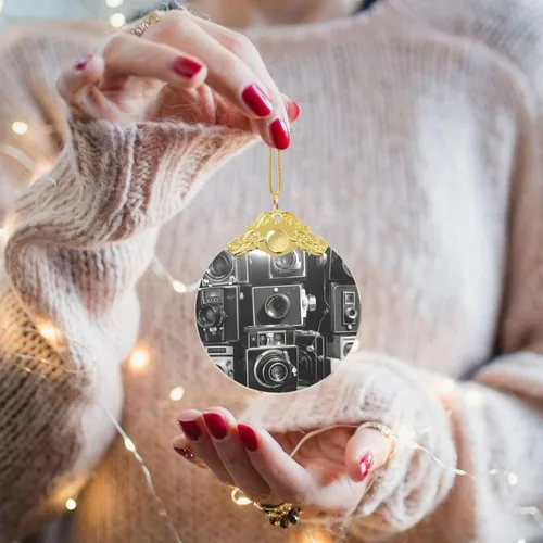 Vista 2 de Crystal Christmas Tree Ornaments Retro Cool Camera Collection Hanging Decoration with Gold Rope Christmas Round Glass Pendant Decor Xmas Tree
