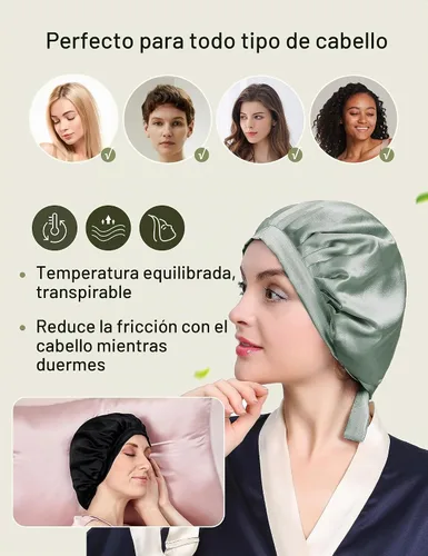 Vista 5 de LilySilk Gorro 100% de seda de morera, gorro de seda para dormir, ajustable para dormir, Verde aguacate