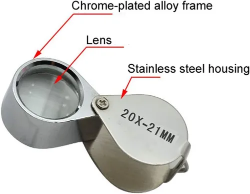Vista 3 de 3 piezas 10X / 20X / 30X Jeweler - Lupa de cristal de diamante de metal, cuerpo redondo, lupa para ojos, lupa de ojo de 0.827 in de diámetro