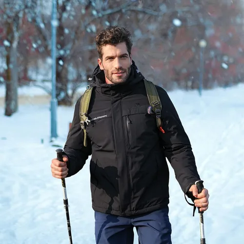 Vista 6 de Camel Crown - Chaqueta de esquí para hombre (forro polar, con capucha desmontable, resistente al viento e impermeable)
