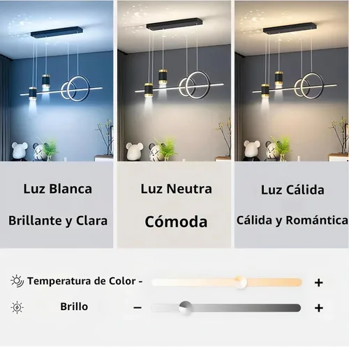 Vista 4 de Lámparas colgantes LED modernas para isla de cocina, lámpara lineal LED regulable con control remoto, lámpara de iluminación de isla negra de 39