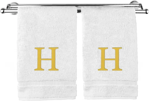 Vista 97 de Toalla de mano monogramada, regalo personalizado, juego de 2 - Toalla bordada con letra de bloque dorada - Extra absorbente 100% algodón turco
