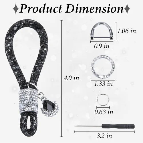 Vista 2 de Crystal Bling Car Keychain, Car Key Chain Glitter Key Ring, Rhinestone Keychain Ring Strap