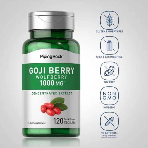 Vista 3 de Piping Rock Suplemento de bayas de Goji 120 Cápsulas con Wolfberry