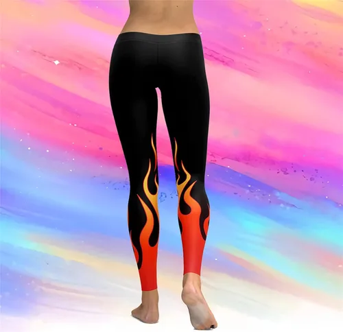 Vista 2 de Leggings de yoga adelgazantes de Navidad, cintura alta, degradado de fuego, pantalones largos de Halloween, talla grande, para gimnasio, deportes