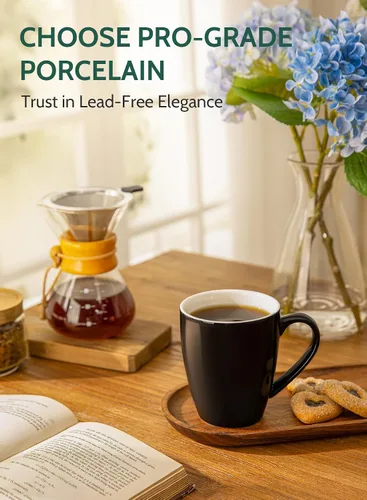 Vista 3 de Sweese Tazas de café de porcelana – 16 onzas (arriba al borde) para café, latte, té, cacao, juego de 4, negro