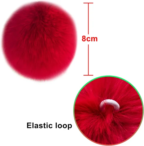 Vista 3 de BQTQ 20 pompones de piel sintética para manualidades, pompón esponjoso con lazo elástico para sombreros, llaveros, bufandas, guantes, bolsas