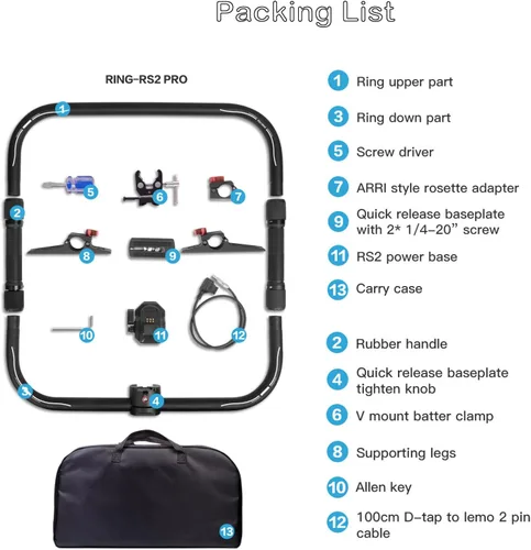 Vista 5 de RS 2 Ring Grip, DF DIGITALFOTO RS2 Sistema de fuente de alimentación Soporte Anillo de doble mango compatible con cardán DJI RS 2, incluyendo