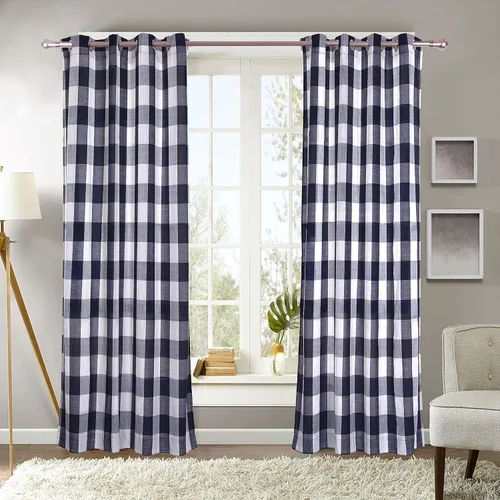 Vista 4 de Decotex 2 paneles de cortina de ventana con ojales a cuadros de patio (2 paneles de 53 x 63 pulgadas, negro/beige)
