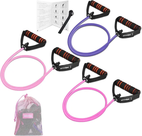 Vista 11 de Banda de ejercicio de resistencia con asas, banda de entrenamiento para terapia física, entrenamiento de fuerza, gimnasio en casa, fitness