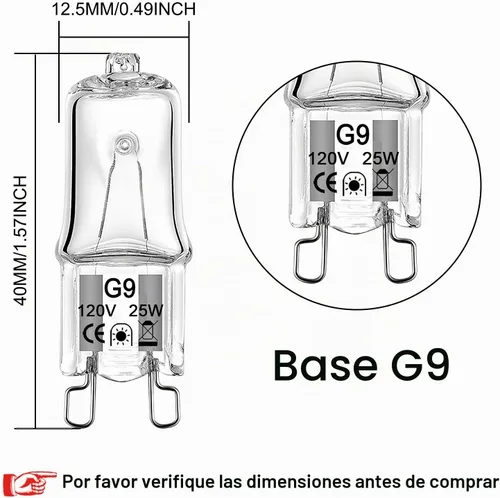 Vista 2 de Bombilla halógena G9 de 25 W, 120 voltios, regulable, tipo T4 JCD, base bi-pin para candelabros, colgantes, luces de gabinete, reemplazo de luces