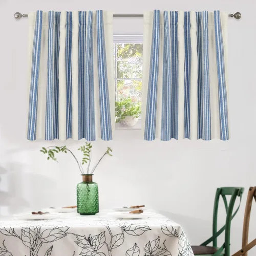 Vista 10 de DriftAway Chris Linen - Cortinas opacas con capa térmica y reductora de sonido, 63 pulgadas de largo para dormitorio, cortinas estampadas a rayas