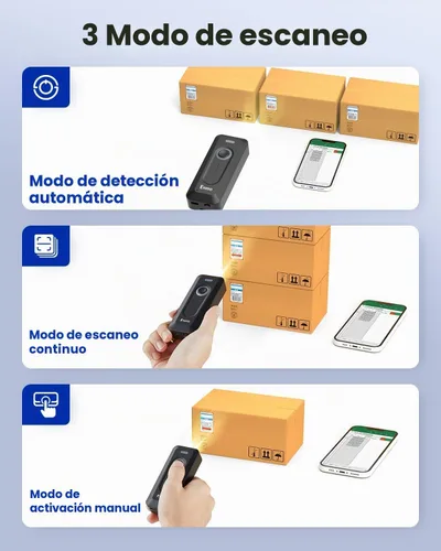 Vista 7 de Paquete de 2 escáneres de código de barras Eyoyo 2D Bluetooth inalámbrico con clip, batería de 2000 mAh con indicador de nivel, mini lector
