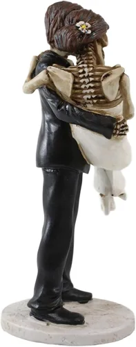 Vista 5 de Ebros Love Never Dies Romántico Esqueleto Nupcial Pareja Marido Llevando Esposa Noche de Boda Figura Día de los Muertos Gótico Novia y Novio
