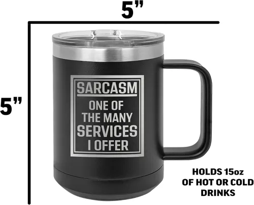 Vista 4 de Rogue River Tactical Divertida taza de café negra de acero inoxidable resistente con tapa, sarcasmo, uno de los muchos servicios que ofrezco broma