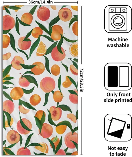 Vista 2 de Giwawa Juego de 2 toallas de mano de color naranja melocotón, toalla de cara con diseño de frutas, bonito diseño brillante y colorido, toalla facial