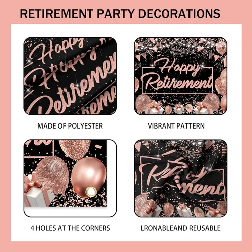 Vista 9 de Decoraciones de fiesta de jubilación, globos de oro rosa, fondo de decoraciones de jubilación feliz para mujeres, globo, cajas