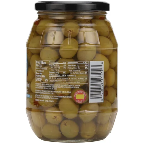 Vista 4 de Mario Camacho Foods Pimiento - Aceitunas españolas de manzanilla verdes rellenas, 21 onzas (paquete de 6)