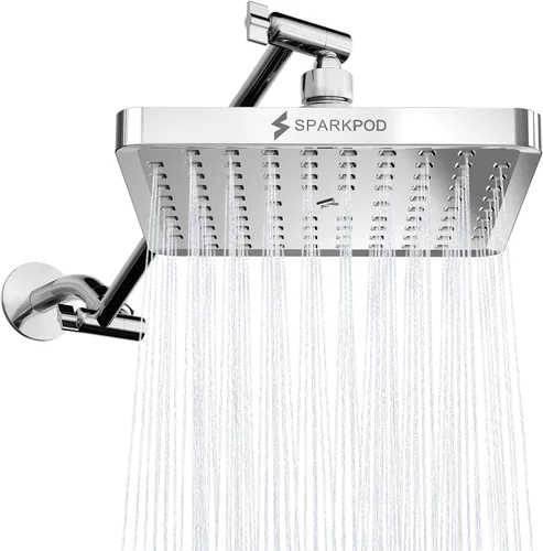 Vista 18 de SparkPod Cabezal de ducha tipo lluvia cuadrado con brazo de extensión, cabezal de ducha de altura ajustable con rendimiento de alta presión, fácil