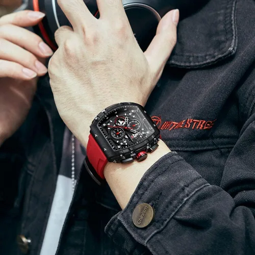 Vista 3 de Relojes para hombre de lujo con diseño de esqueleto para hombre impermeable correa de silicona ajustable estilo steampunk cronógrafo calendario