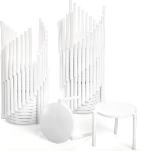 Vista 5 de ZEAYEA 600 piezas de soporte para guardar pizza, apilamiento de plástico para pizza de mesa, protector de pizza blanca desechable para contenedor