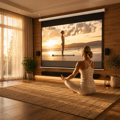 Vista 2 de Pantalla de proyector motorizada de 110", pantalla de proyector eléctrica 16:9 con control remoto, pantalla de película HD