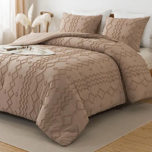 Vista 9 de Andency Edredón individual caqui, ropa de cama geométrica copetuda de 2 01 - Caqui