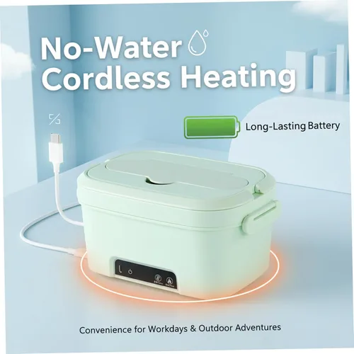 Vista 7 de Lonchera eléctrica inalámbrica, lonchera térmica de 1.5 L con batería de 7800 mAh, calentador de alimentos portátil verde para oficina, automóvil