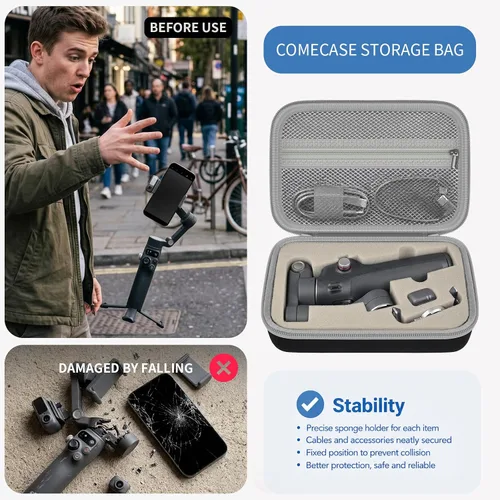 Vista 3 de Comecase Osmo Mobile 8/7P - Funda compatible con DJI OM 8/OM 7 Pro/7 Gimbal Stabilizer, bolsa de viaje con bolsillo de malla y acolchado de esponja