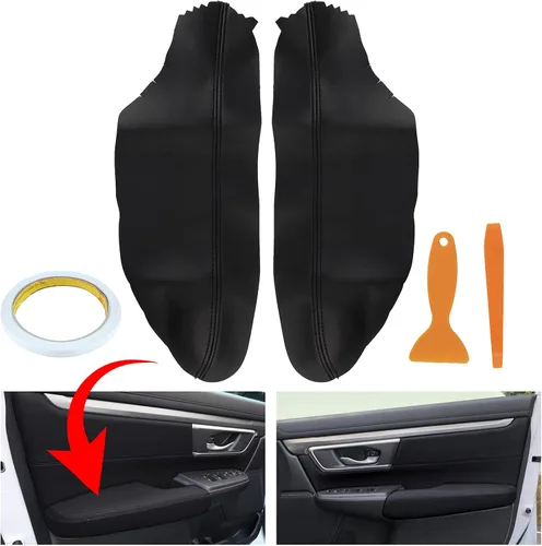 Vista 2 de AUTOKAY Paneles de puerta delantera de cuero Cubierta de reposabrazos para Honda Accord 2008-2012 Coupe Negro