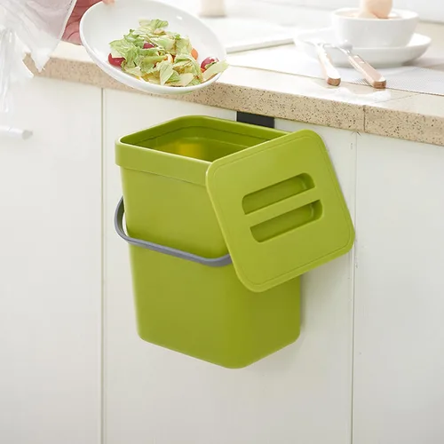 Vista 6 de Domiella Paquete de 2 botes de basura pequeños colgantes con tapa (1.3 + 0.8 galones), contenedor de compost de cocina para encimera o debajo