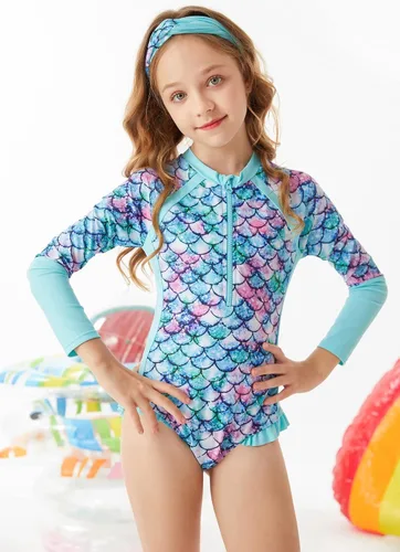 Vista 5 de GRACE KARIN Traje de baño de una pieza para niñas, traje de baño de manga larga
