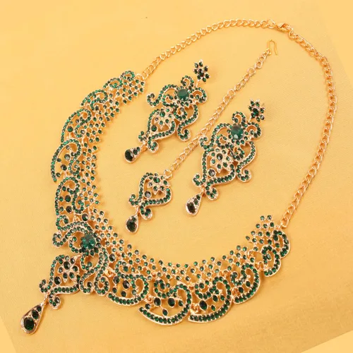 Vista 161 de Conjunto precioso de collar con look real Indian Bollywood, maravillosamente decorado, conjunto de collar adornado para mujer.