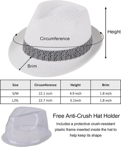Vista 3 de Livingston Sombrero de paja Fedora para mujeres y hombres, plegable y plegable estilo Panamá Trilby Panamá sombrero de playa de verano