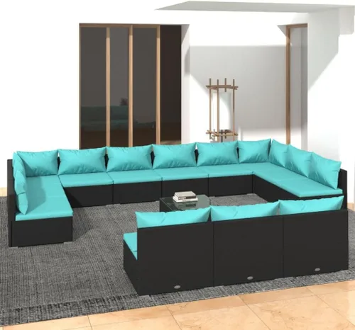 Vista 93 de Sofá de 3 plazas con cojines de ratán de poliéster marrón, juego de muebles de patio al aire libre con 3 sofás centrales para patio trasero, jardín