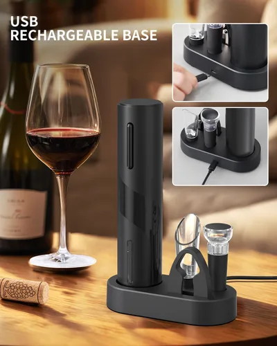 Vista 3 de Juego de abridor eléctrico de botellas de vino CIRCLE JOY - Sacacorchos recargable inalámbrico, juego de regalo con base de carga, cortador de papel