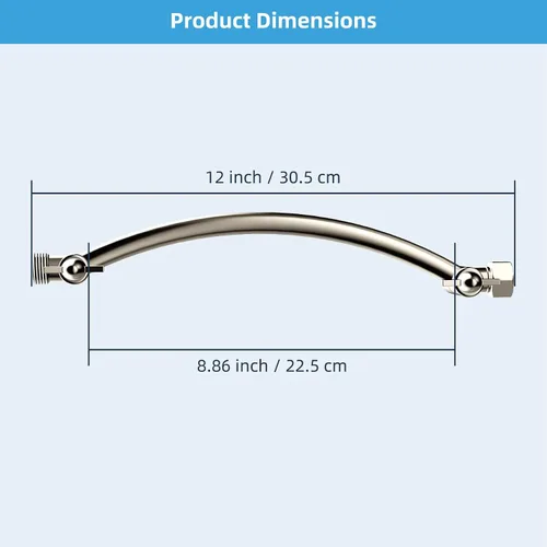 Vista 8 de Hibbent Brazo de Extensión para Cabezal de Ducha Totalmente Metálico de 10'', Latón Sólido Flexible Ajustable en Altura y Ángulo, Extensor de Brazo