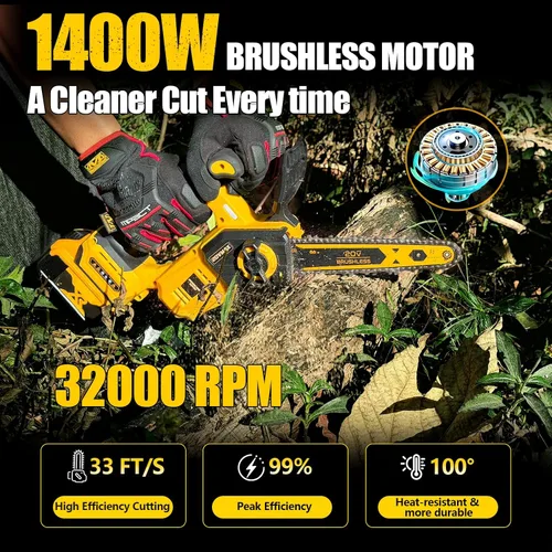 Vista 5 de Motosierra inalámbrica de 8 pulgadas para batería Dewalt de 20 V MAX, motosierra eléctrica de poda sin escobillas con batería de 4.0 Ah, motosierra