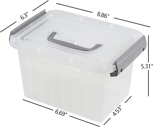 Vista 4 de Cajas pequeñas con cierre transparente de 3.5 cuartos de galón con asa, pequeños contenedores de almacenamiento de plástico con tapa, 6 paquetes