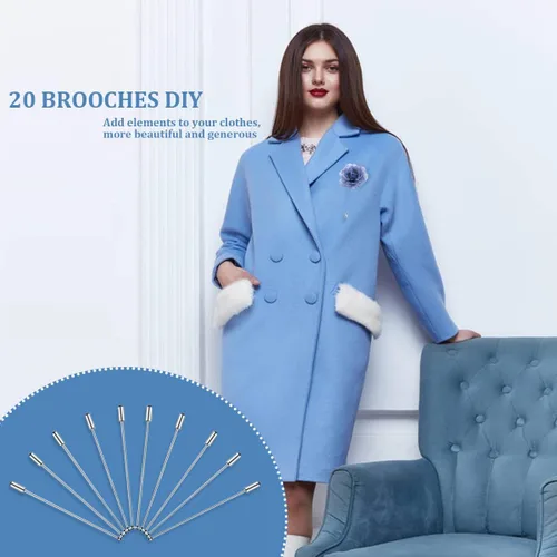 Vista 7 de Broche de acero Ramillete de plata, broche de solapa de seguridad, aguja larga con taza segura para costura artesanal, hombres y mujeres, traje