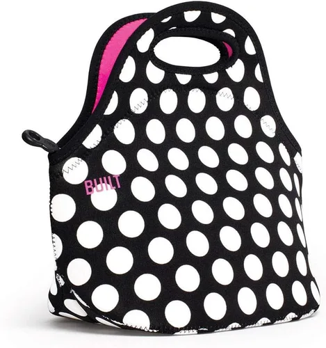Vista 6 de BUILT Gourmet Getaway Bolsa Tote de Almuerzo de Neopreno Suave - Ligera, Aislada y Reutilizable, Talla Única, Big Dot Negro y Blanco