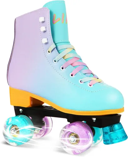 Vista 8 de LIKU Patines de cuatro ruedas para niñas y mujeres con todas las ruedas iluminadas, patines de cordones iluminados para interiores y exteriores