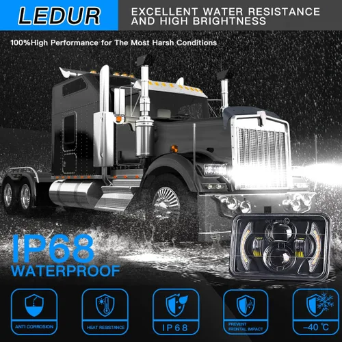 Vista 5 de LEDUR 4 x 6 pulgadas Faros delanteros LED aprobados por DOT, 4 piezas con señal de giro, DRL, alta/baja, haz sellado, rectangular, H6545, luz LED